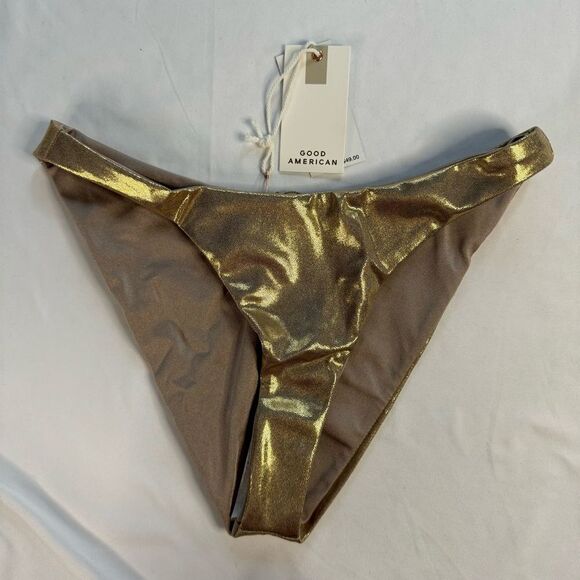 NWT Good American Size 2 M Mink Gold Reversible Metallic Better Bikini Bottom - Picture 2 of 10